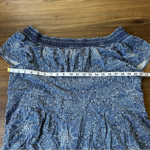 Torrid Challis Off The Shoulder Romper Size 2 2X 18-20 Blue Medallion Stretch - Picture 8 of 11